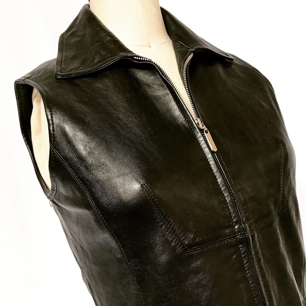 Vintage 90’s Black Leather Vest - Picture 2 of 8